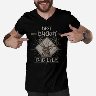Best Buckin' Dad Ever Bucking Hunting Deer Father's Day Men V-Neck Tshirt | Crazezy CA