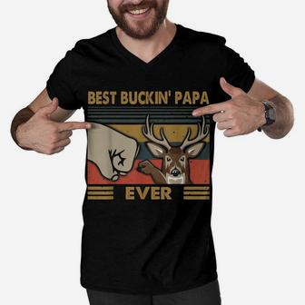 Best Buckin' Papa Ever Deer Hunting Dad Gifts Retro Vintage Men V-Neck Tshirt | Crazezy UK
