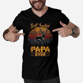 Best Buckin' Papa Ever Shirt Deer Hunting Bucking Father Men V-Neck Tshirt | Crazezy CA