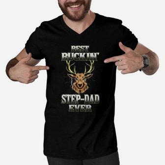 Best Buckin' Step-Dad Ever Deer Hunting Bucking Dad Grandpa Men V-Neck Tshirt | Crazezy