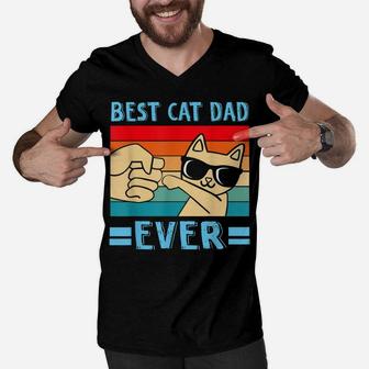 Best Cat Dad Ever Funny Cat Daddy Father Day Gift Men V-Neck Tshirt | Crazezy