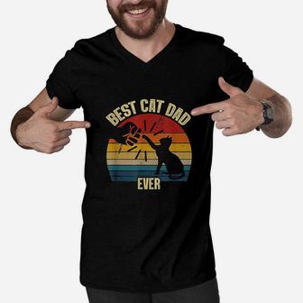 Best Cat Dad Ever Funny Cat Daddy Father Vintage Men V-Neck Tshirt | Crazezy