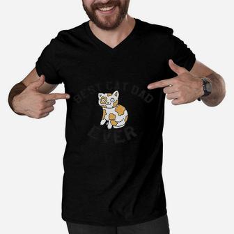 Best Cat Dad Ever Funny Face Hilarious Pet Lover Graphic For Guys Men V-Neck Tshirt | Crazezy