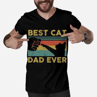 Best Cat Dad Ever Tee Funny Cat Daddy Father Vintage Gift Men V-Neck Tshirt | Crazezy