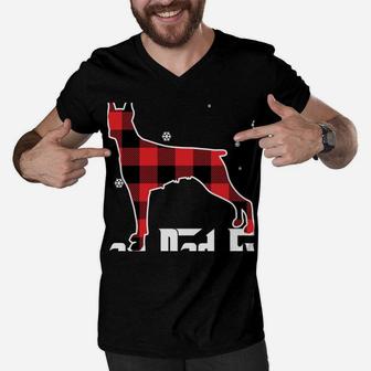 Best Doberman Dad Ever Red Plaid Christmas For Dog Lovers Men V-Neck Tshirt | Crazezy