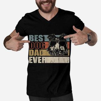 Best Dog Dad Ever Funny Glasses Rough Collie Retro Men V-Neck Tshirt | Crazezy UK