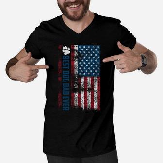 Best Dog Dad Ever | Cute Father's Day Funny 4Th Of July Gift Men V-Neck Tshirt | Crazezy