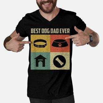 Best Dog Dad Ever Shirt Cool Father's Day Retro Vintage Dog Men V-Neck Tshirt | Crazezy CA