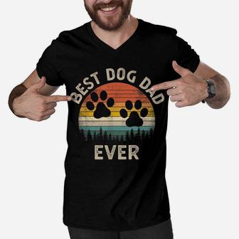 Best Dog Dad Ever Vintage Retro Father's Day Dog Lover Men V-Neck Tshirt | Crazezy CA