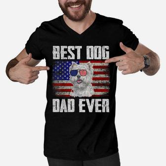 Best Dog Dad Ever Westie American Flag Men V-Neck Tshirt | Crazezy CA