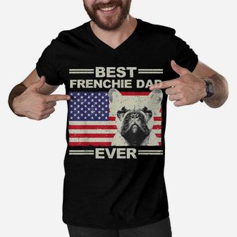 Best Frenchie Dad For Men Us Flag American French Bulldog Men V-Neck Tshirt | Crazezy