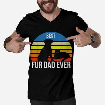 Best Fur Dad Ever Vintage Retro Dog And Cat Owner Funny Men V-Neck Tshirt | Crazezy CA