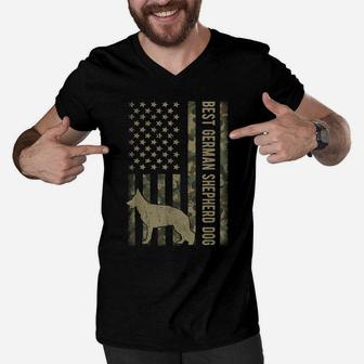 Best German Shepherd Dog Dad Camouflage American Flag Gift Men V-Neck Tshirt | Crazezy