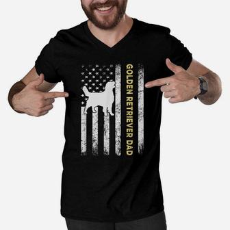 Best Golden Retriever Dad Ever Shirt Dog Lover American Flag Men V-Neck Tshirt | Crazezy DE