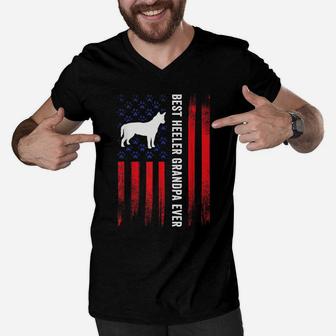 Best Heeler Grandpa American Flag Australian Cattle Dog Dad Men V-Neck Tshirt | Crazezy DE