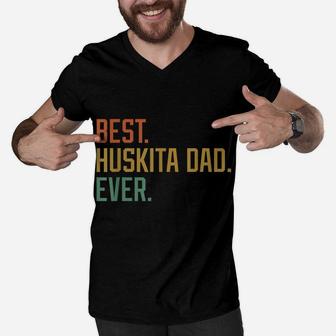 Best Huskita Dad Ever Dog Breed Father's Day Canine Puppy Men V-Neck Tshirt | Crazezy AU