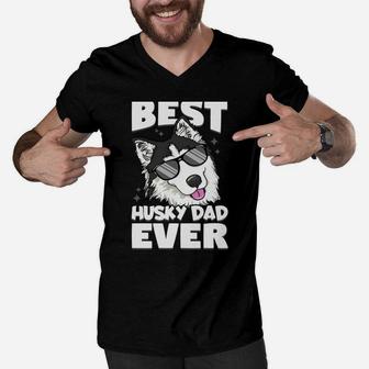 Best Husky Dad Ever Siberian Husky Dog Father's Day Men V-Neck Tshirt | Crazezy