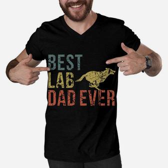 Best Lab Dad Ever Retro Vintage Labrador Dog Father Men V-Neck Tshirt | Crazezy