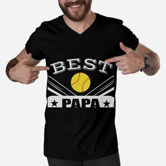 Best Papa Ever Gift For Softball Grandpa Grandfather Men V-Neck Tshirt | Crazezy UK