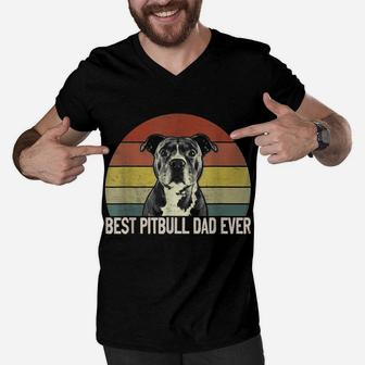 Best Pitbull Dad Ever Vintage Funny Dog Owner Men V-Neck Tshirt | Crazezy