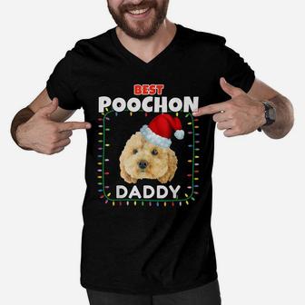 Best Poochon Daddy Christmas Party Festive Dog Family Cute Men V-Neck Tshirt | Crazezy UK