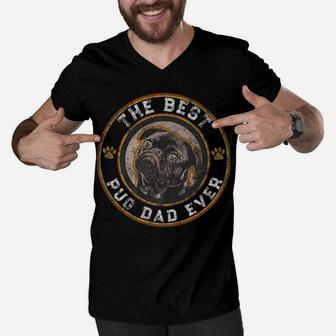 Best Pug Dad Ever Black Pugs Owner Vintage Dog Lover Men V-Neck Tshirt | Crazezy