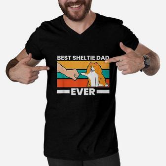 Best Sheltie Dad Ever Sheepdog Papa Men V-Neck Tshirt | Crazezy