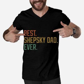 Best Shepsky Dad Ever Dog Breed Father's Day Canine Puppy Men V-Neck Tshirt | Crazezy AU