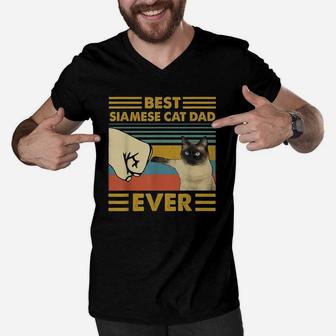 Best Siamese Cat Dad Ever Retro Vintage Sunset Men V-Neck Tshirt | Crazezy CA