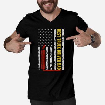 Best Truck Driver Dad Ever Thin Yellow Line American Flag Men V-Neck Tshirt | Crazezy