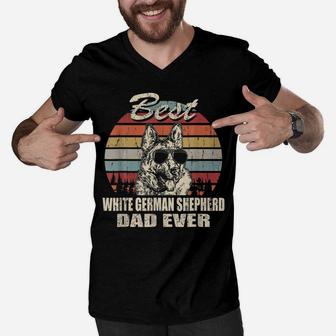 Best White German Shepherd Dad Ever Vintage Retro Dog Dad Men V-Neck Tshirt | Crazezy