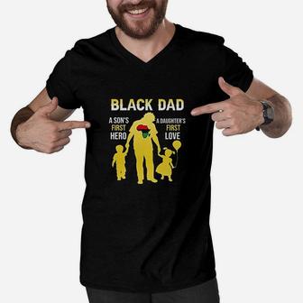 Black Dad A Son's First Hero Men V-Neck Tshirt | Crazezy