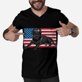 Black Labrador Retriever Black Lab Dad Mom American Flag Dog Men V-Neck Tshirt | Crazezy AU