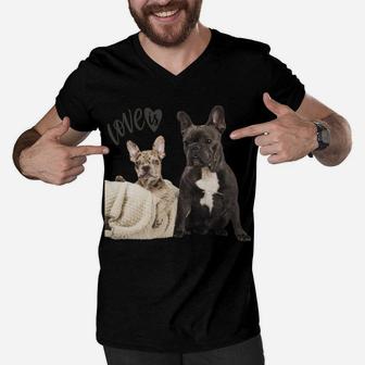 Black White French Bulldog Shirt Frenchie Mom Dad Dog Puppy Sweatshirt Men V-Neck Tshirt | Crazezy