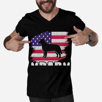Blue Heeler Dad Dog Lover American Us Flag Sweatshirt Men V-Neck Tshirt | Crazezy