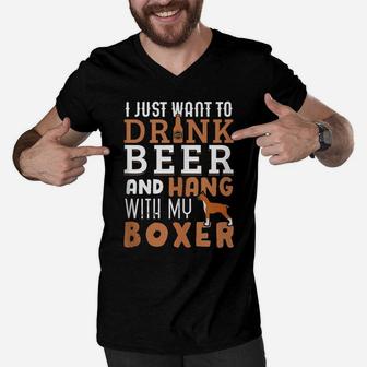 Boxer Dad T Shirt Funny Father's Day Dog Lover Gift Beer Men V-Neck Tshirt | Crazezy