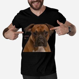 Boxer Dog Shirt Dog Mom Dad Love Is Puppy Pet Women Men Kids Men V-Neck Tshirt | Crazezy CA