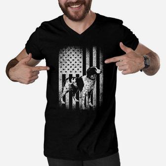 Brittany Spaniel American Flag Dog Dad Dog Mom Lover Men V-Neck Tshirt | Crazezy