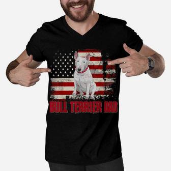 Bull Terrier Dad American Flag 4Th Of July Dog Lovers Men V-Neck Tshirt | Crazezy