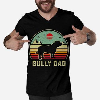Bully Or Pitbull Dog Owner Daddy- Dad Retro Sunset Men V-Neck Tshirt | Crazezy DE