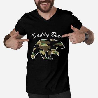 Camouflage Daddy Bear Family Hunting Camo Papa Bear Men V-Neck Tshirt | Crazezy