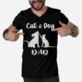 Cat And Dog Dad Shirt Pets Animals Lover Puppy For Men Men V-Neck Tshirt | Crazezy CA