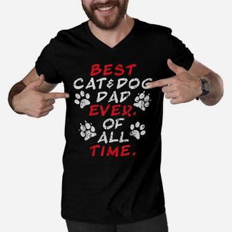 Cat Dog Dad Kitten Puppy Papa Kitty Doggy Father Kittycat Men V-Neck Tshirt | Crazezy