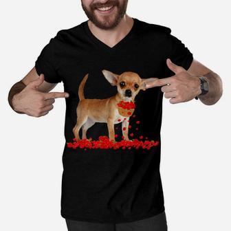 Chihuahua Valentine's Day Dog Dad Dog Mom Flowers Men V-Neck Tshirt - Monsterry UK