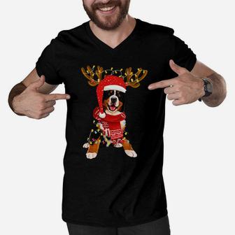 Christmas Lights Bernese Mountain Dog Lover Dog Dad Dog Mom Sweatshirt Men V-Neck Tshirt | Crazezy CA
