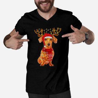Christmas Lights Dachshund Dog Lover Dog Dad Dog Mom Men V-Neck Tshirt | Crazezy