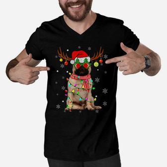 Christmas Pajama Pug Xmas Lights Dog Dad Mom Men V-Neck Tshirt | Crazezy