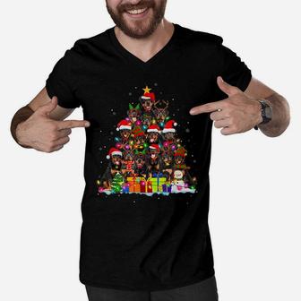 Christmas Pajama Rottweiler Tree Xmas Gifts Dog Dad Mom Men V-Neck Tshirt | Crazezy