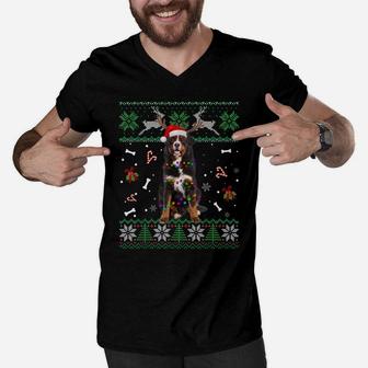 Christmas Tree Bernese Mountain Pajama Lights Dog Dad Mom Men V-Neck Tshirt | Crazezy