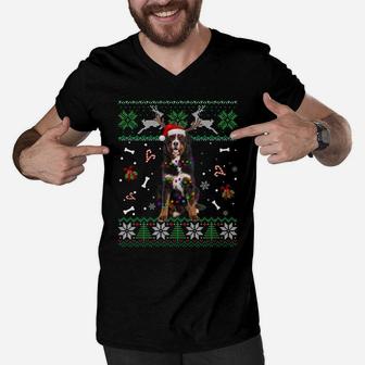 Christmas Tree Bernese Mountain Pajama Lights Dog Dad Mom Sweatshirt Men V-Neck Tshirt | Crazezy